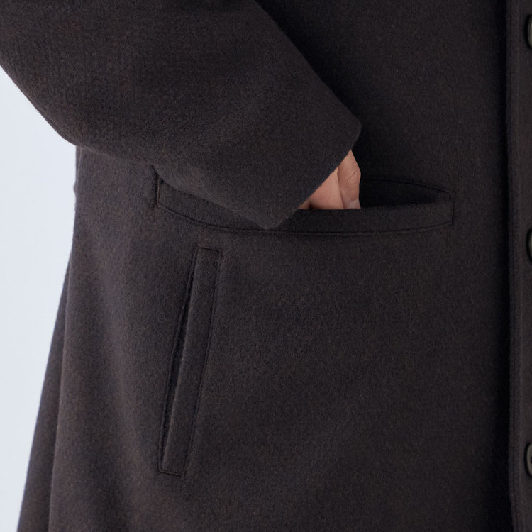 ＫＭＣブラック 【KANSAIMAN collection】【レギュラーフィット】ウールブレンド バルマカーンコート/ブラウン＆ネイビー/RE:NEWOOL 茶濃色