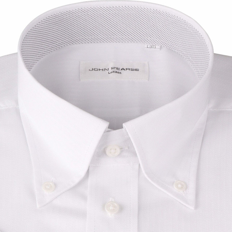 ジョンピアース 【半袖】【JOHN PEARSE White】【形態安定】ボタンダウンドレスシャツ/ホワイト×ドビーストライプ/襟裏別布/Oil guard 白