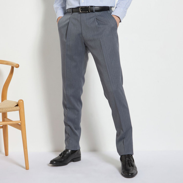 スタンリーブラッカ 【stanley blacker new york】【春夏】1タックパンツ/グレー×ソラーロヘリンボーン/ウエストムーブ/裾上げ必要 グレー中間