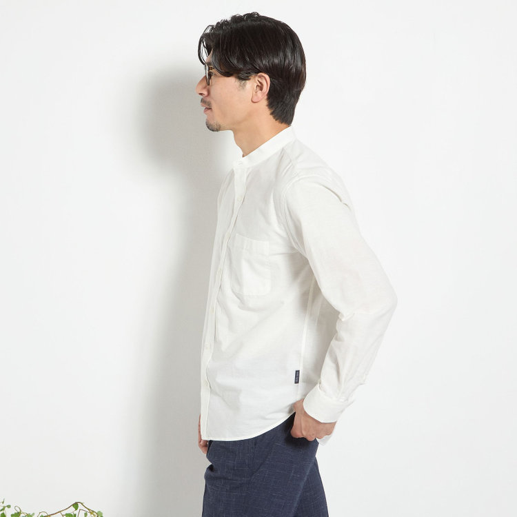 スタンリーブラッカ 【stanley blacker new york】【長袖】リネンブレンドバンドカラーシャツ/ホワイト 白