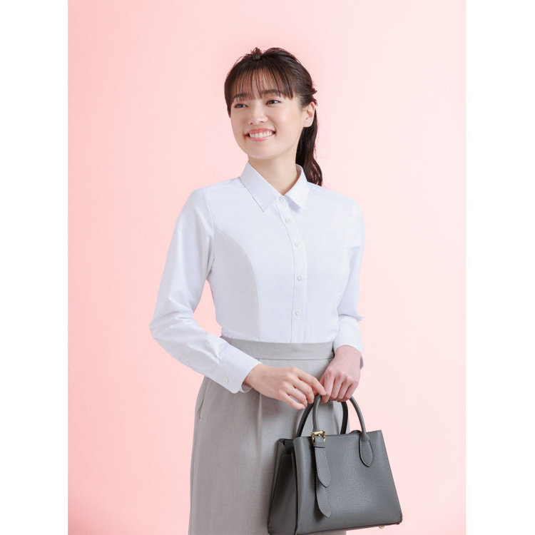 【WEB限定/OUTLET/汚れ・キズ等有】【KONAKA×overE/長袖】レギュラーカラーブラウス/ホワイト/形態安定