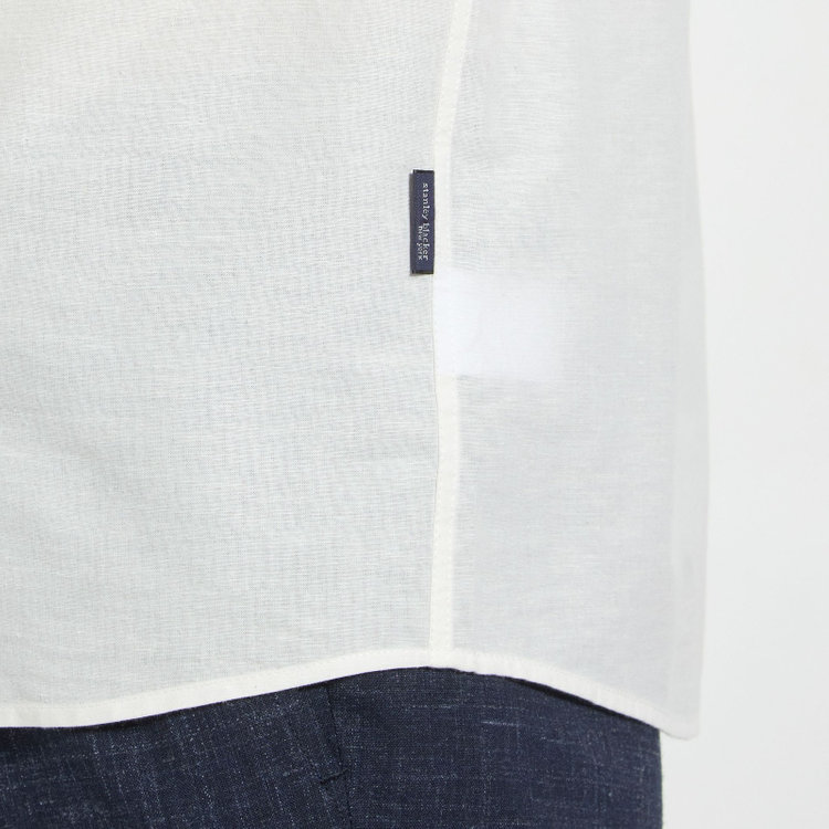 スタンリーブラッカ 【stanley blacker new york】【長袖】リネンブレンドバンドカラーシャツ/ホワイト 白