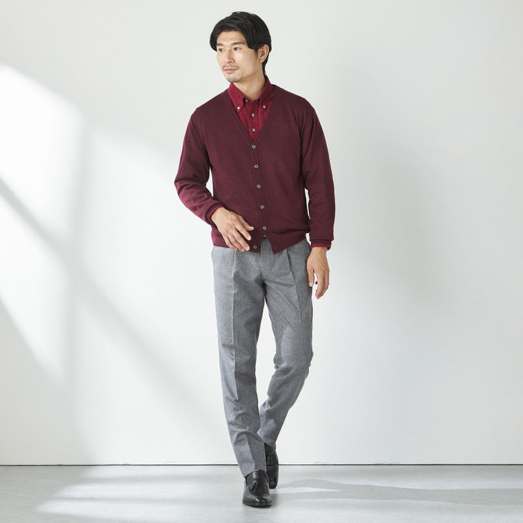 スタンリーブラッカ 【stanley blacker new york】【秋冬】ベーシックカーディガン/ワイン 赤濃色