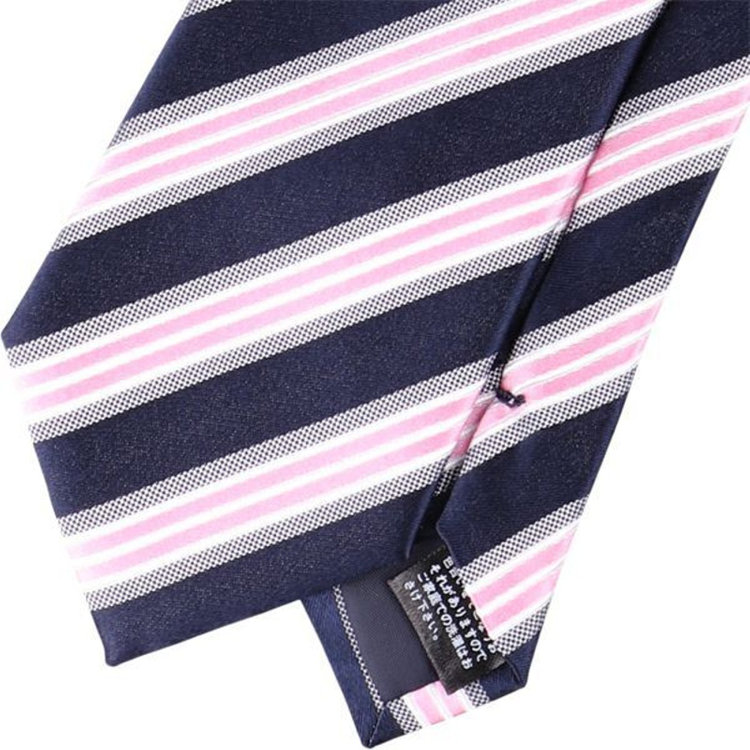 ジョンピアースブラック 【JOHN PEARSE Black】シルクストライプネクタイ 7.5cm幅/ネイビー×ピンク＆ホワイト ネイビー系(紺)