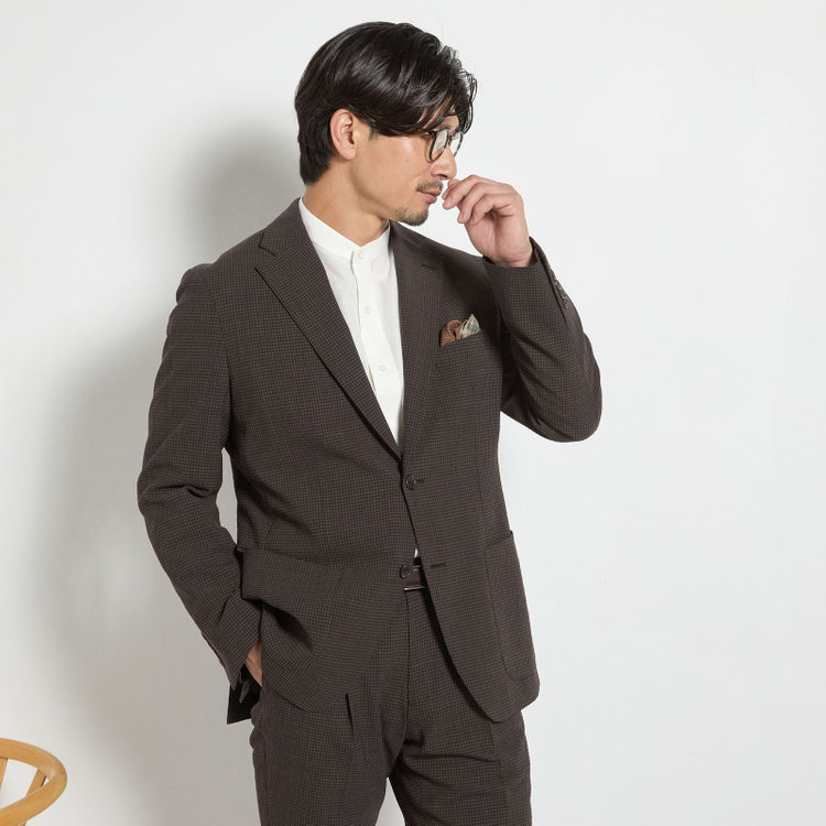 スタンリーブラッカ 【stanley blacker new york】【春夏】2釦段返りジャケット/ブラウン×サッカー 茶中間