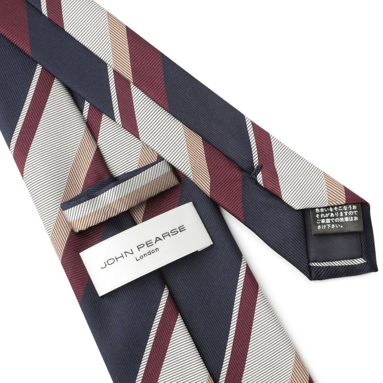 ジョンピアース 【JOHN PEARSE White】シルクブレンドストライプ柄ネクタイ/8.0cm幅/ネイビー×ワイン その他