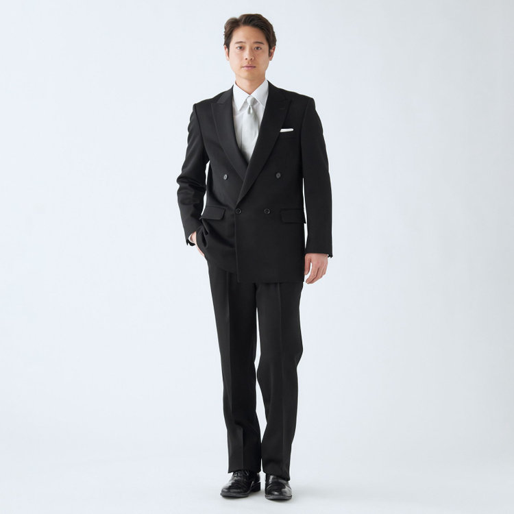 ドナートヴィンチ 【Donato Vinci Italy】【秋冬】カシミヤシルクブレンド濃染加工/4釦1掛けダブルフォーマルスーツ 1タックパンツ/防虫加工/導電性繊維/アジャスター付き/※裾上げ必要 黒