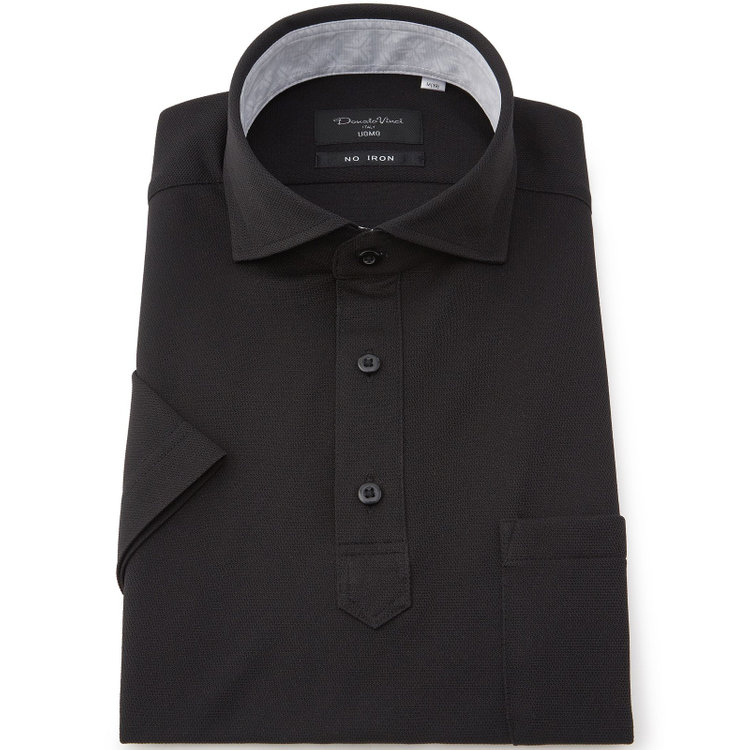 ドナートヴィンチウォモ 【FREEZETECH 氷撃：酷暑対策シャツ】【Donato Vinci Italy Uomo】【半袖】カッタウェイビズポロシャツ/ブラック/襟裏別布/ULTRA MOVE/「ニット素材」「ノーアイロン」「ストレッチ」「高通気性」 黒