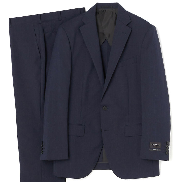 ＪＰセレクトライン 【JOHN PEARSE Black SELECT LINE】【春夏】2釦シングルスーツ ノータックパンツ / ネイビー / 形状安定 /SHOWER CLEAN ※裾直し必要 紺中間