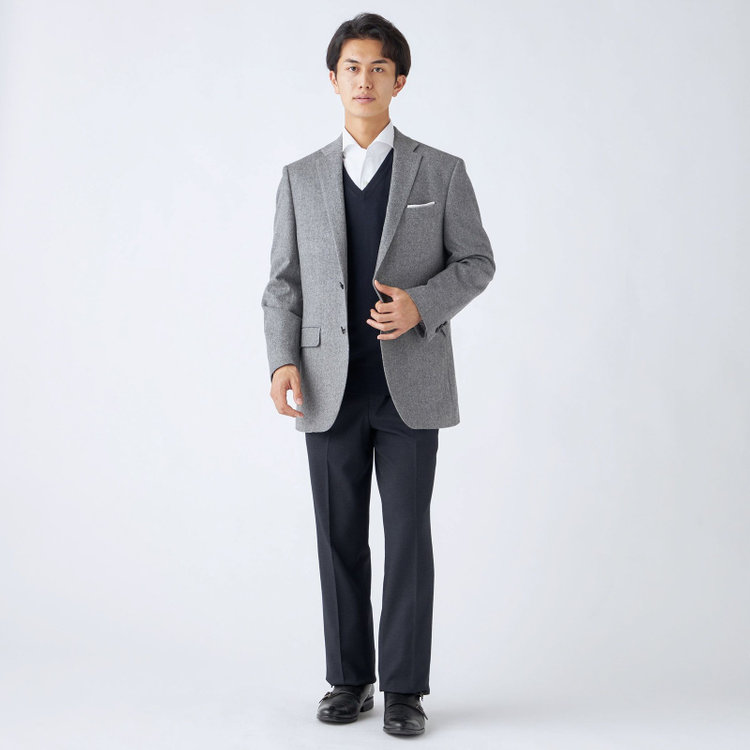 ドナートヴィンチ 【Donato Vinci Italy】【秋冬】カシミヤブレンド2釦シングルジャケット/グレー×ヘリンボーン/本水牛釦 グレー中間