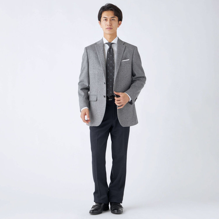 ドナートヴィンチ 【Donato Vinci Italy】【秋冬】カシミヤブレンド2釦シングルジャケット/グレー×ヘリンボーン/本水牛釦 グレー中間