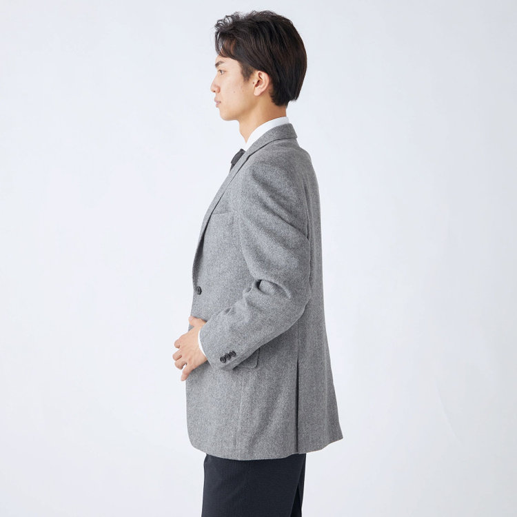 ドナートヴィンチ 【Donato Vinci Italy】【秋冬】カシミヤブレンド2釦シングルジャケット/グレー×ヘリンボーン/本水牛釦 グレー中間