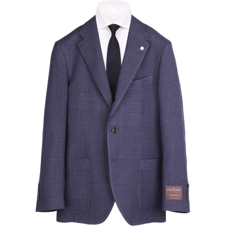 【WEB限定/OUTLET/汚れ・キズ等有】【JOHN PEARSE BLACK】【春夏】リネンウール3釦段返りシングルジャケット/ネイビー×チェック/ANGELICO woven in italy