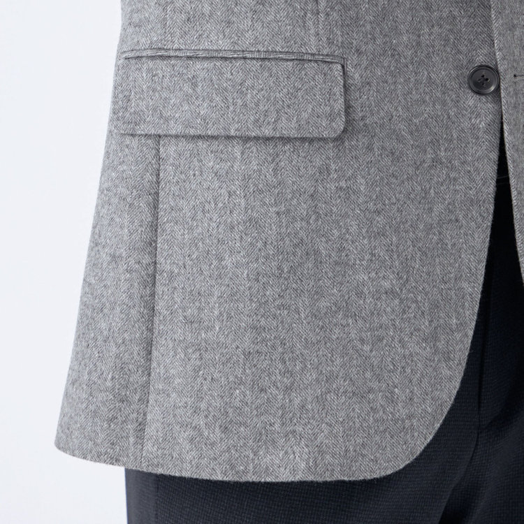 ドナートヴィンチ 【Donato Vinci Italy】【秋冬】カシミヤブレンド2釦シングルジャケット/グレー×ヘリンボーン/本水牛釦 グレー中間