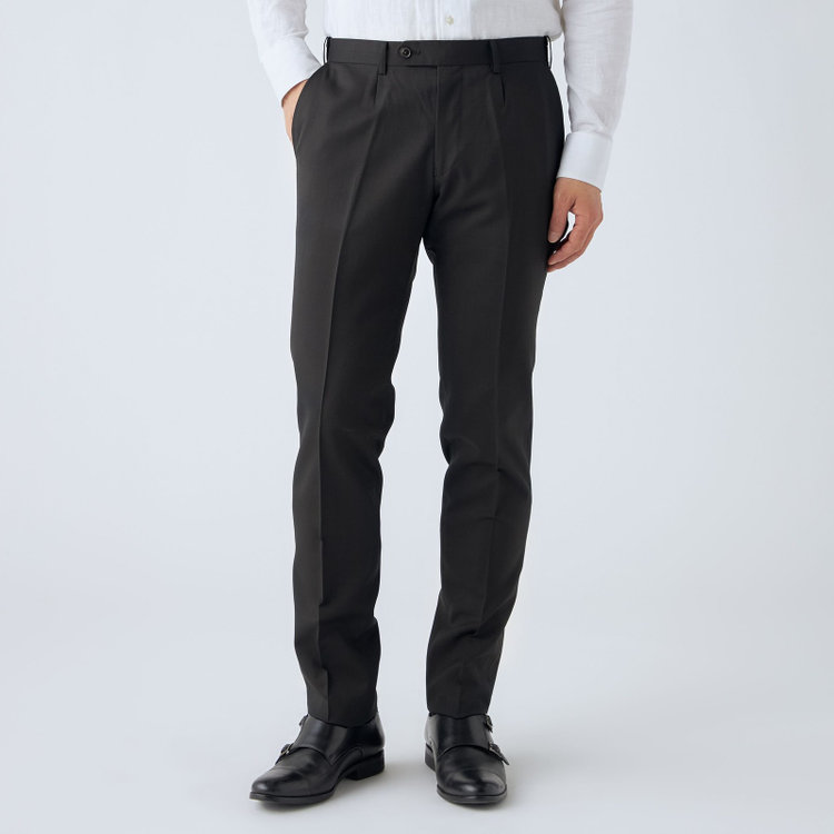 ＪＰ コンフォート 【JOHN PEARSE comfort】【秋冬】ニュージーランドウール ショートタックパンツ/ブラック×シャドーチェック/ウエストムーブ/SHOWER CLEAN/※裾上げ必要 黒