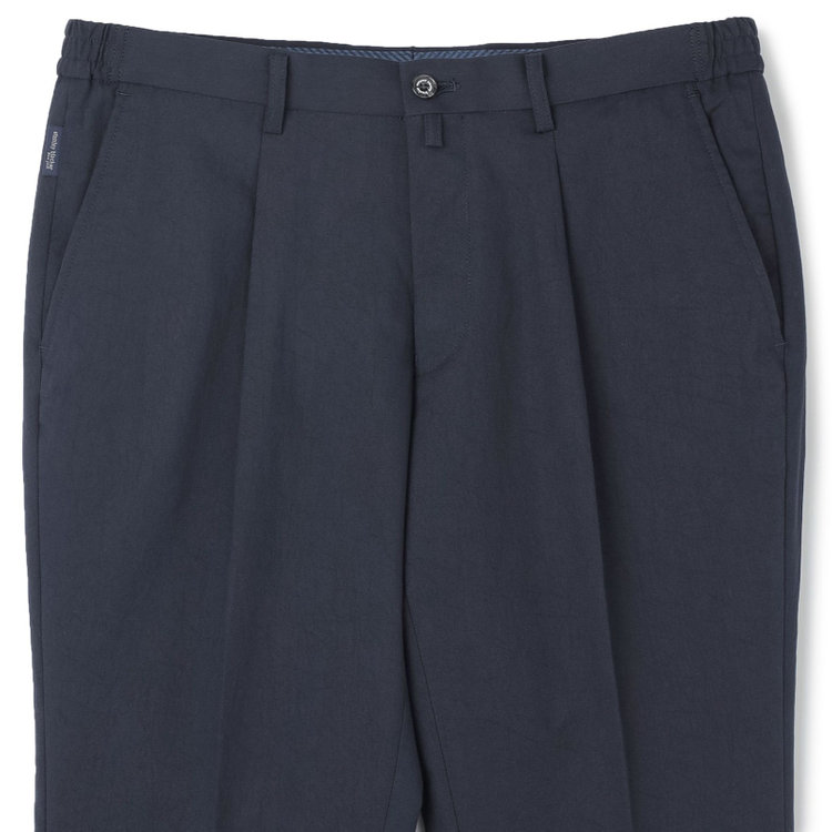 スタンリーブラッカ 【stanley blacker new york】【春夏】1タックテーパードパンツ/ネイビー×テックコットンストレッチ/ウエストシャーリング仕様/※裾上げ必要 紺濃色