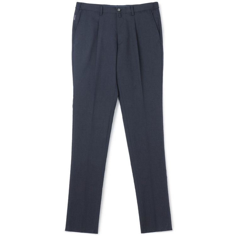 スタンリーブラッカ 【stanley blacker new york】【春夏】1タックテーパードパンツ/ネイビー×テックコットンストレッチ/ウエストシャーリング仕様/※裾上げ必要 紺濃色