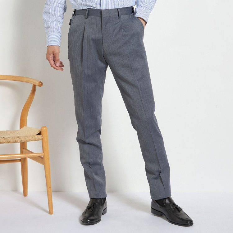スタンリーブラッカ 【stanley blacker new york】【春夏】1タックパンツ/グレー×ソラーロヘリンボーン/ウエストムーブ/裾上げ必要 グレー中間