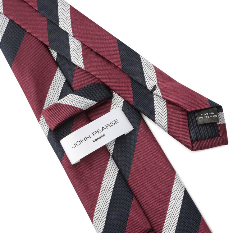 ジョンピアース  【JOHN PEARSE White】シルクブレンドストライプ柄ネクタイ/8.0cm幅/ワイン×ネイビー その他