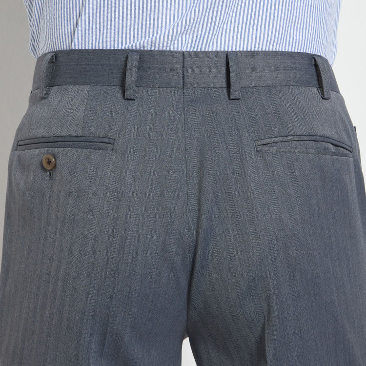 スタンリーブラッカ 【stanley blacker new york】【春夏】1タックパンツ/グレー×ソラーロヘリンボーン/ウエストムーブ/裾上げ必要 グレー中間