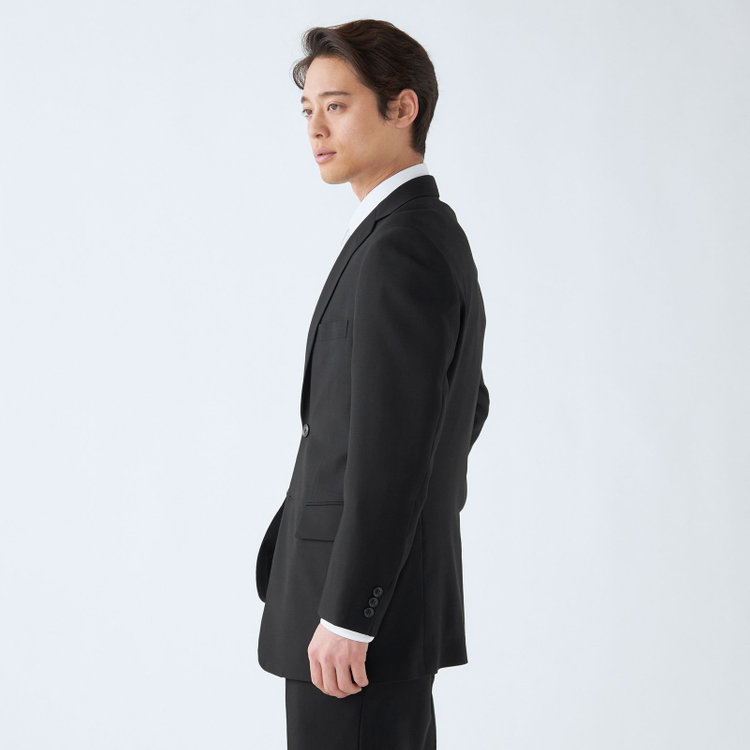 ジャスリー 【JASLEY】【秋冬】濃染加工/2釦シングルフォーマルスーツ 1タックパンツ/生活撥水加工/アジャスター付/※裾上げ必要 黒