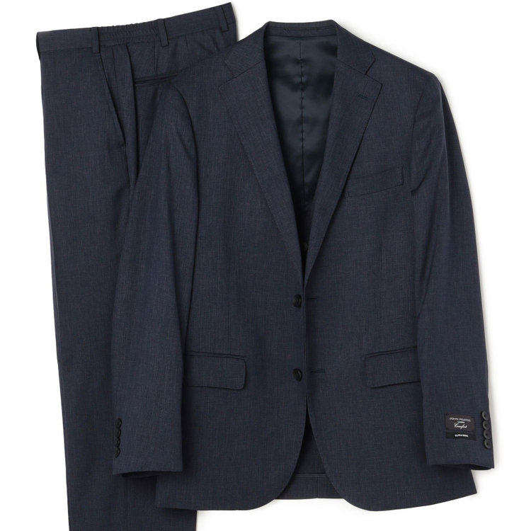 ＪＰ コンフォート 【JOHN PEARSE comfort】【年間】スリーピース2釦シングルスーツ ショートタック/ネイビー×チェック/ULTRA MOVE/ウォッシャブル/※裾上げ必要 紺中間