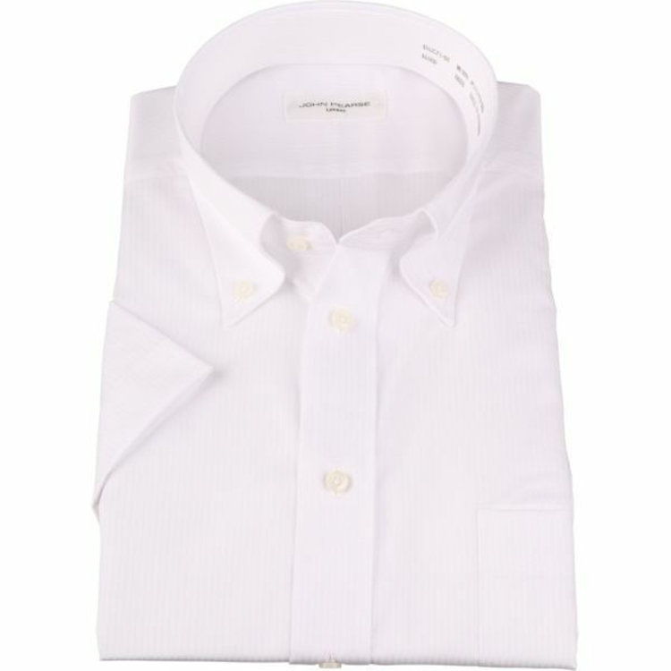 ジョンピアース 【半袖】【JOHN PEARSE White】【形態安定】ボタンダウンドレスシャツ/ホワイト×ドビーストライプ/吸水速乾 白
