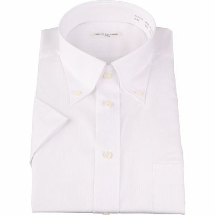 ジョンピアース 【半袖】【JOHN PEARSE White】【形態安定】ボタンダウンドレスシャツ/ホワイト×ドビーストライプ/吸水速乾 白