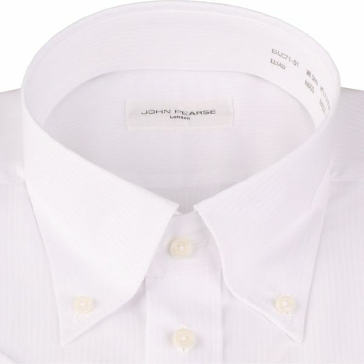 ジョンピアース 【半袖】【JOHN PEARSE White】【形態安定】ボタンダウンドレスシャツ/ホワイト×ドビーストライプ/吸水速乾 白