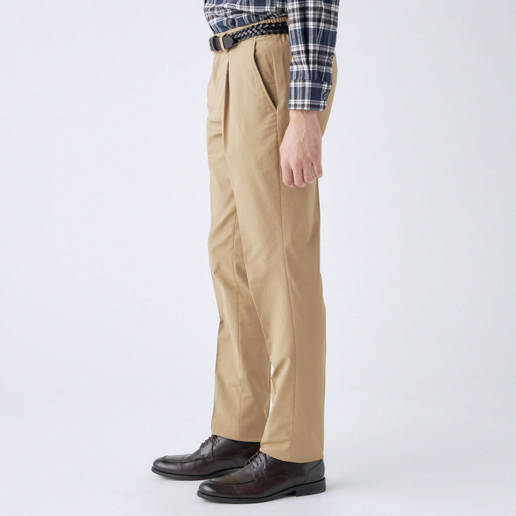 スタンリーブラッカ 【stanley blacker new york】【秋冬】1タックテックコットンストレッチチノパンツ/ベージュ/ウエストシャーリング仕様/※裾上げ必要 茶淡色