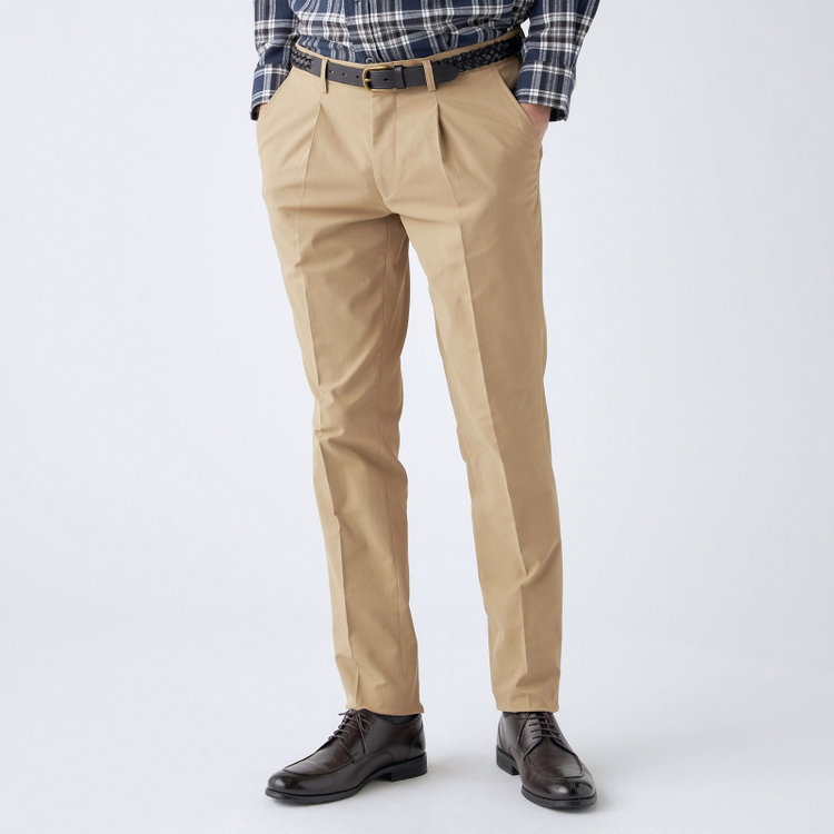 スタンリーブラッカ 【stanley blacker new york】【秋冬】1タックテックコットンストレッチチノパンツ/ベージュ/ウエストシャーリング仕様/※裾上げ必要 茶淡色