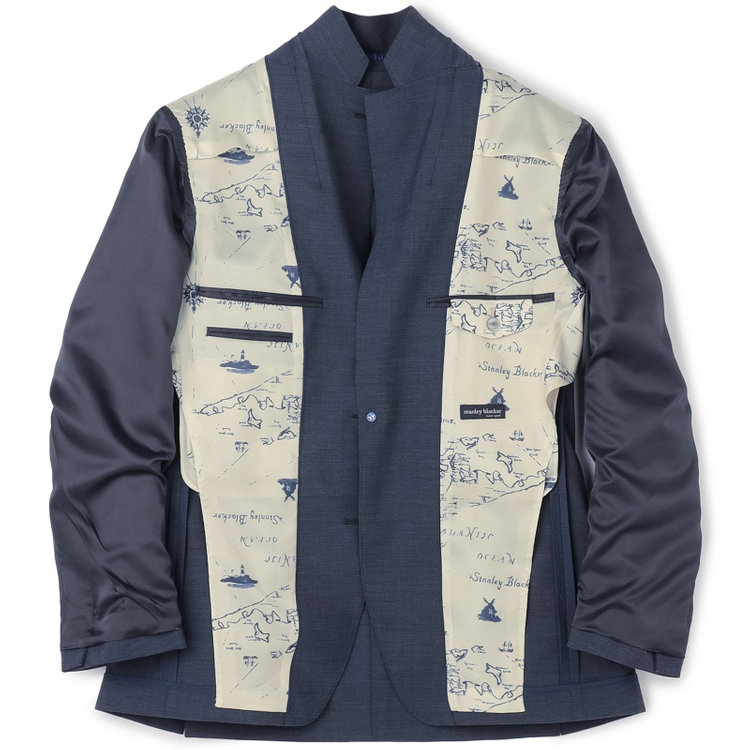 スタンリーブラッカ 【stanley blacker new york】【春夏】2釦シングルジャケット/ネイビー×デニムルック 紺中間