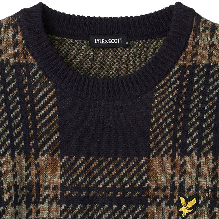 ライル＆スコット 【LYLE&SCOTT】クルーネックセーター/ネイビー×ブラウン 紺中間