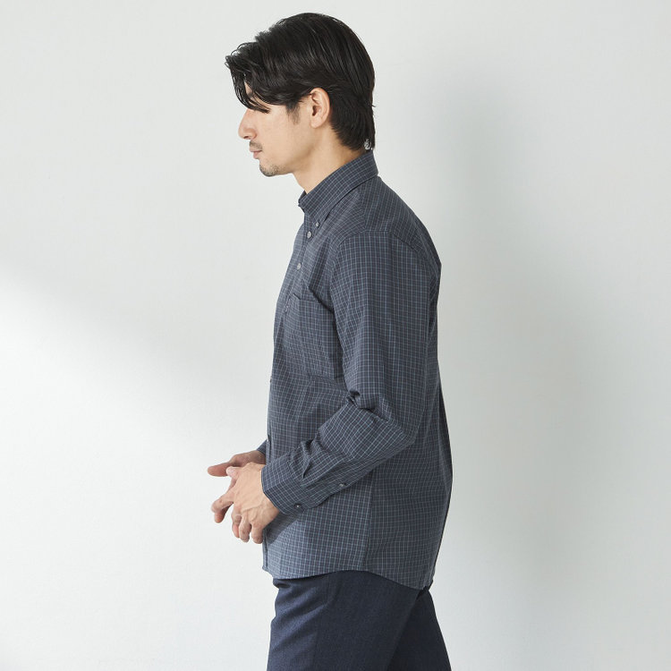 スタンリーブラッカ 【stanley blacker new york】【長袖】チェックボタンダウンシャツ/ネイビー 紺中間