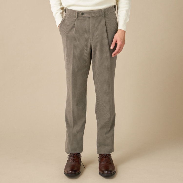 ＪＰコンフォート ネイビー 【JOHN PEARSE comfort navy】【秋冬】ワンタックパンツ/ ブラウン×コーデュロイ / ウエストムーブ仕様 /ウォッシャブル ※裾上げ必要 茶淡色