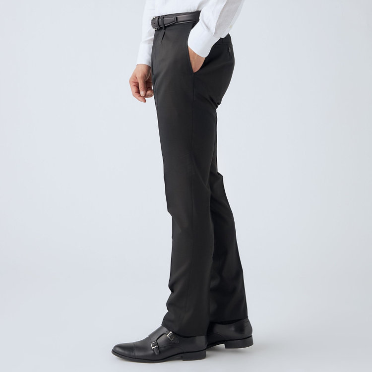 ＪＰ コンフォート 【JOHN PEARSE comfort】【秋冬】ニュージーランドウール ショートタックパンツ/ブラック×シャドーチェック/ウエストムーブ/SHOWER CLEAN/※裾上げ必要 黒