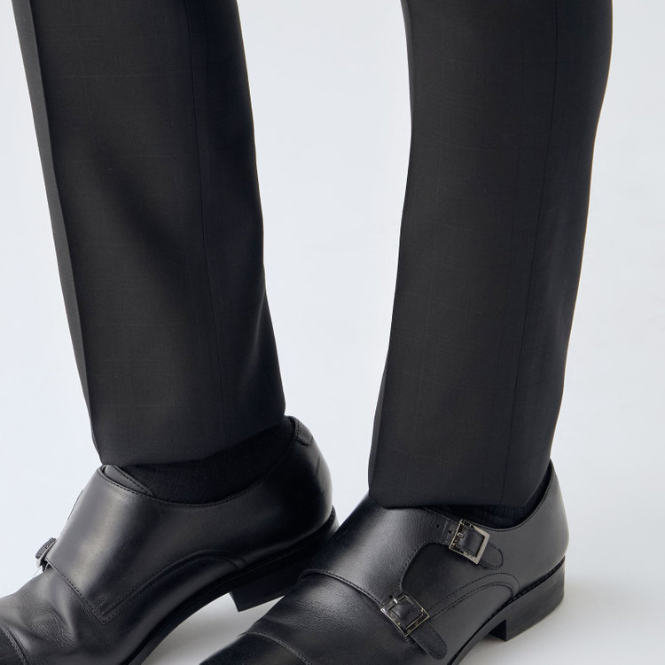ＪＰ コンフォート 【JOHN PEARSE comfort】【秋冬】ニュージーランドウール ショートタックパンツ/ブラック×シャドーチェック/ウエストムーブ/SHOWER CLEAN/※裾上げ必要 黒