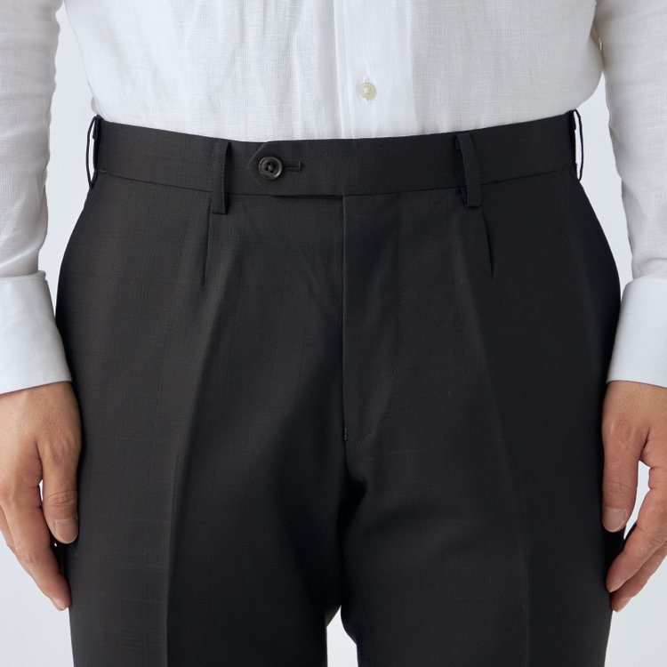 ＪＰ コンフォート 【JOHN PEARSE comfort】【秋冬】ニュージーランドウール ショートタックパンツ/ブラック×シャドーチェック/ウエストムーブ/SHOWER CLEAN/※裾上げ必要 黒