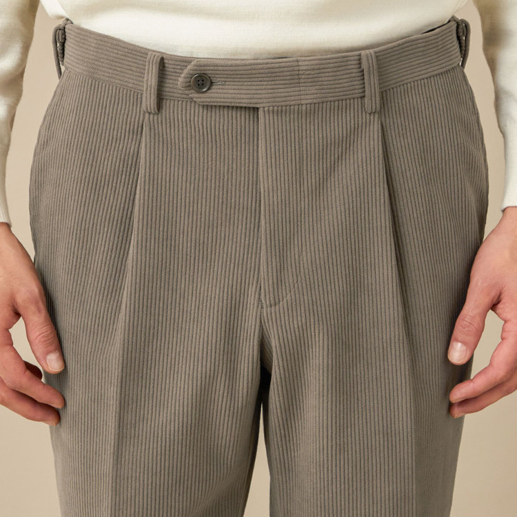ＪＰコンフォート ネイビー 【JOHN PEARSE comfort navy】【秋冬】ワンタックパンツ/ ブラウン×コーデュロイ / ウエストムーブ仕様 /ウォッシャブル ※裾上げ必要 茶淡色