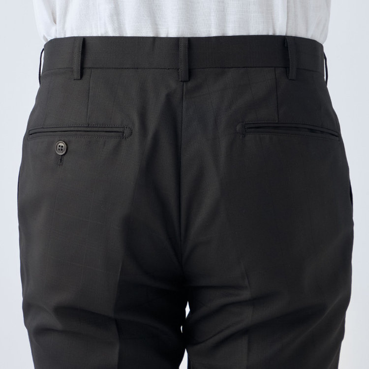 ＪＰ コンフォート 【JOHN PEARSE comfort】【秋冬】ニュージーランドウール ショートタックパンツ/ブラック×シャドーチェック/ウエストムーブ/SHOWER CLEAN/※裾上げ必要 黒