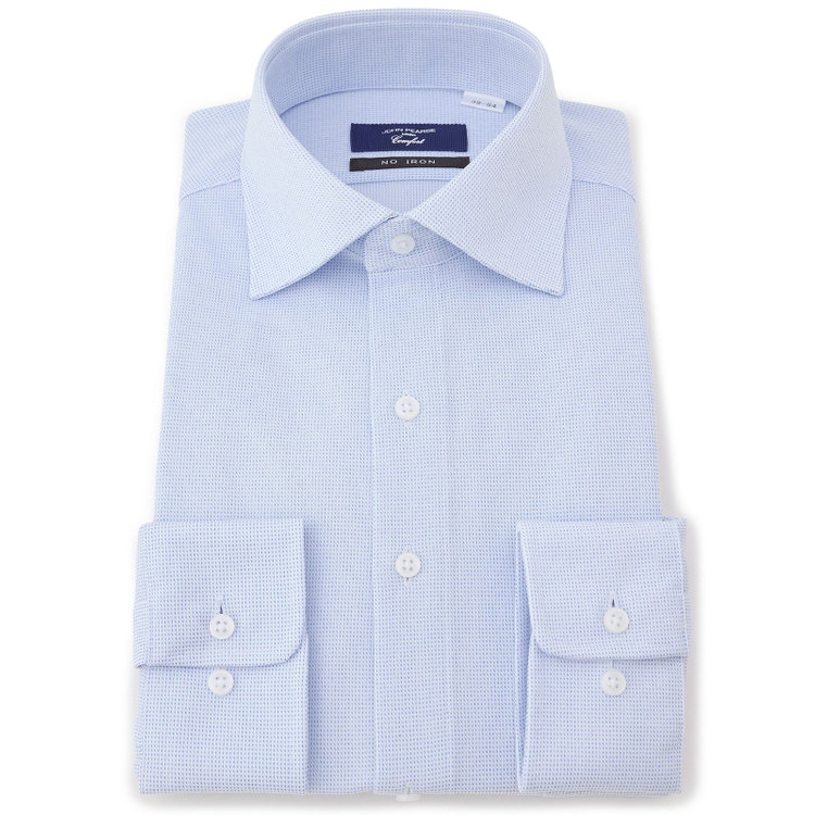 【発送在庫あり】【WEB限定】【JOHN PEARSE comfort navy】ワイドカラーワイシャツ/ブルー×ドビー/ULTRA MOVE「ニット素材」「ノーアイロン」「ストレッチ」「高通気性」