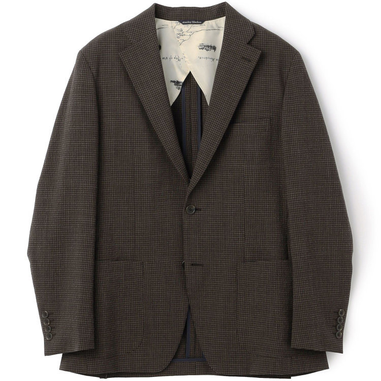 スタンリーブラッカ 【stanley blacker new york】【春夏】2釦段返りジャケット/ブラウン×サッカー 茶中間