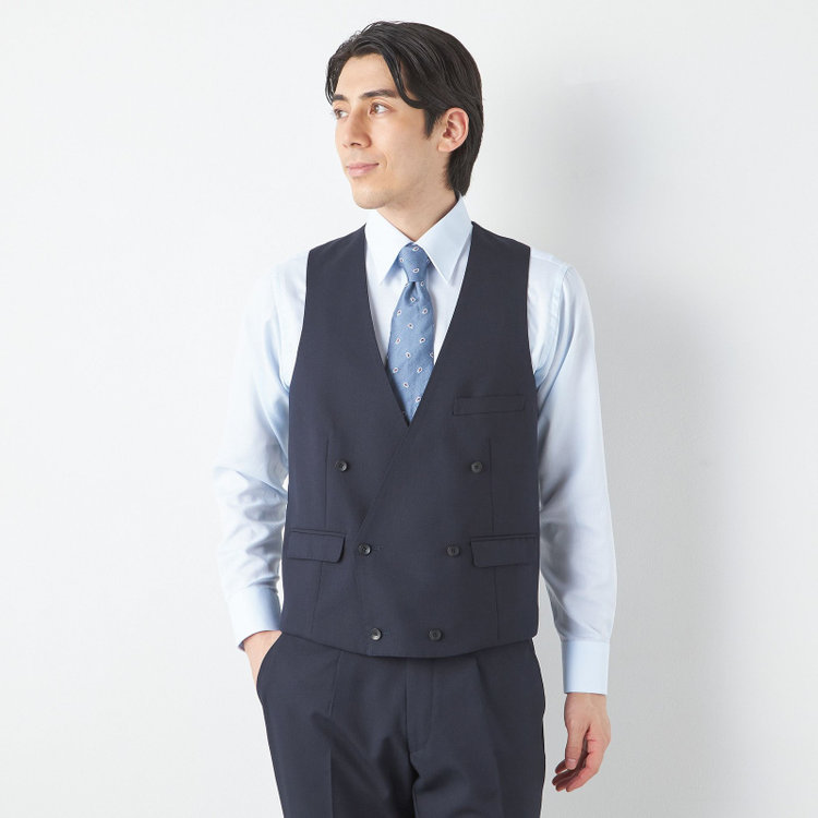 ＪＰ コンフォート 【JOHN PEARSE comfort】【通年】2釦シングルスリーピーススーツ ノータックパンツ ダブルベスト / ネイビー / パンツウォッシャブル ※裾上げ必要 紺中間