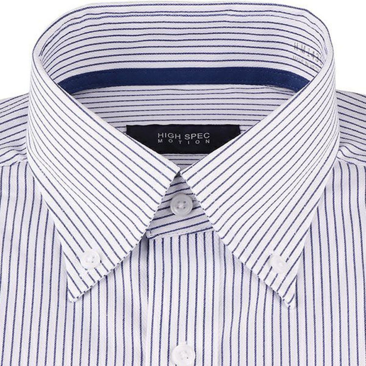 ハイスペックモーション 【HIGH SPEC MOTION】【形態安定】【ストレッチ】ボタンダウンドレスワイシャツ/ホワイト×ネイビー×ストライプ/LYCRA ネイビー系(紺)