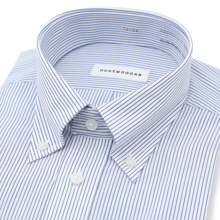 ＤＵＫＥ ＭＯＲＧＡ 【形態安定】ボタンダウンワイシャツ/ホワイト×ネイビーストライプ 青濃色