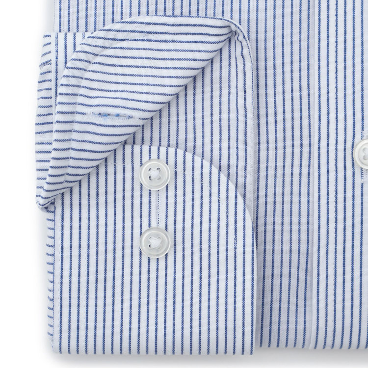 ＤＵＫＥ ＭＯＲＧＡ 【形態安定】ボタンダウンワイシャツ/ホワイト×ネイビーストライプ 青濃色