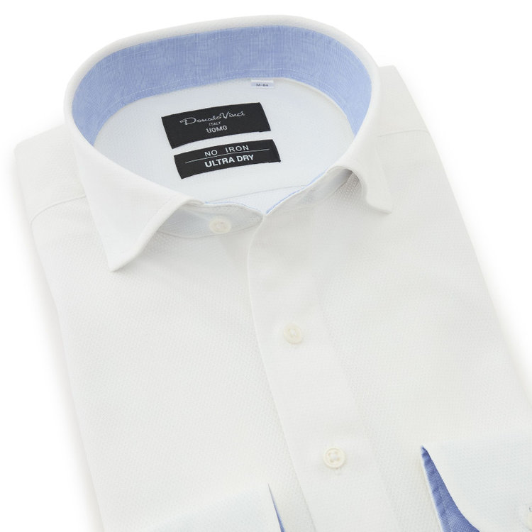 ドナートヴィンチウォモ 【FREEZETECH 氷撃：酷暑対策シャツ】【Donato Vinci Italy Uomo】【STYLISH】【ノーアイロン】ワイドカラードレスワイシャツ/ホワイト×ドビー/襟裏別布/ULTRA MOVE/ニット素材 白