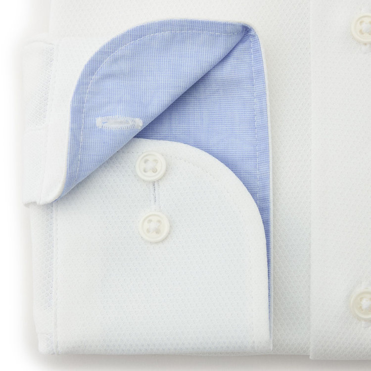 ドナートヴィンチウォモ 【FREEZETECH 氷撃：酷暑対策シャツ】【Donato Vinci Italy Uomo】【STYLISH】【ノーアイロン】ワイドカラードレスワイシャツ/ホワイト×ドビー/襟裏別布/ULTRA MOVE/ニット素材 白