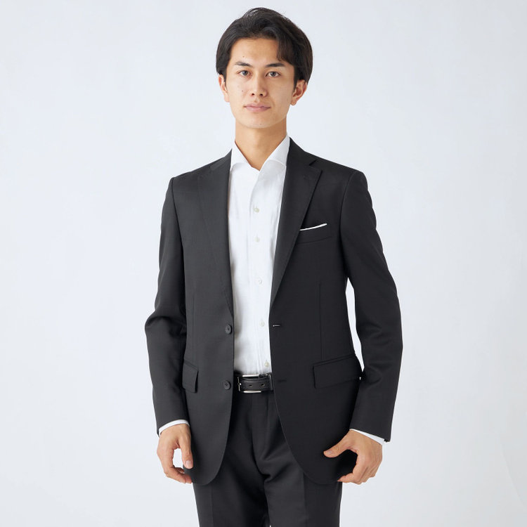 ＪＰ コンフォート 【JOHN PEARSE comfort】【秋冬】2釦シングルスーツ ショートタック/ブラック×シャドーチェック/REAL BLACK/NEW ZEALAND WOOLSHOWER CLEAN/SustainaBee Wool/※裾上げ必要 黒