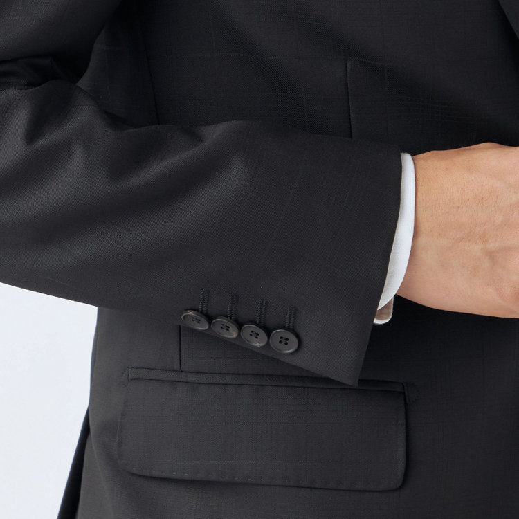 ＪＰ コンフォート 【JOHN PEARSE comfort】【秋冬】2釦シングルスーツ ショートタック/ブラック×シャドーチェック/REAL BLACK/NEW ZEALAND WOOLSHOWER CLEAN/SustainaBee Wool/※裾上げ必要 黒